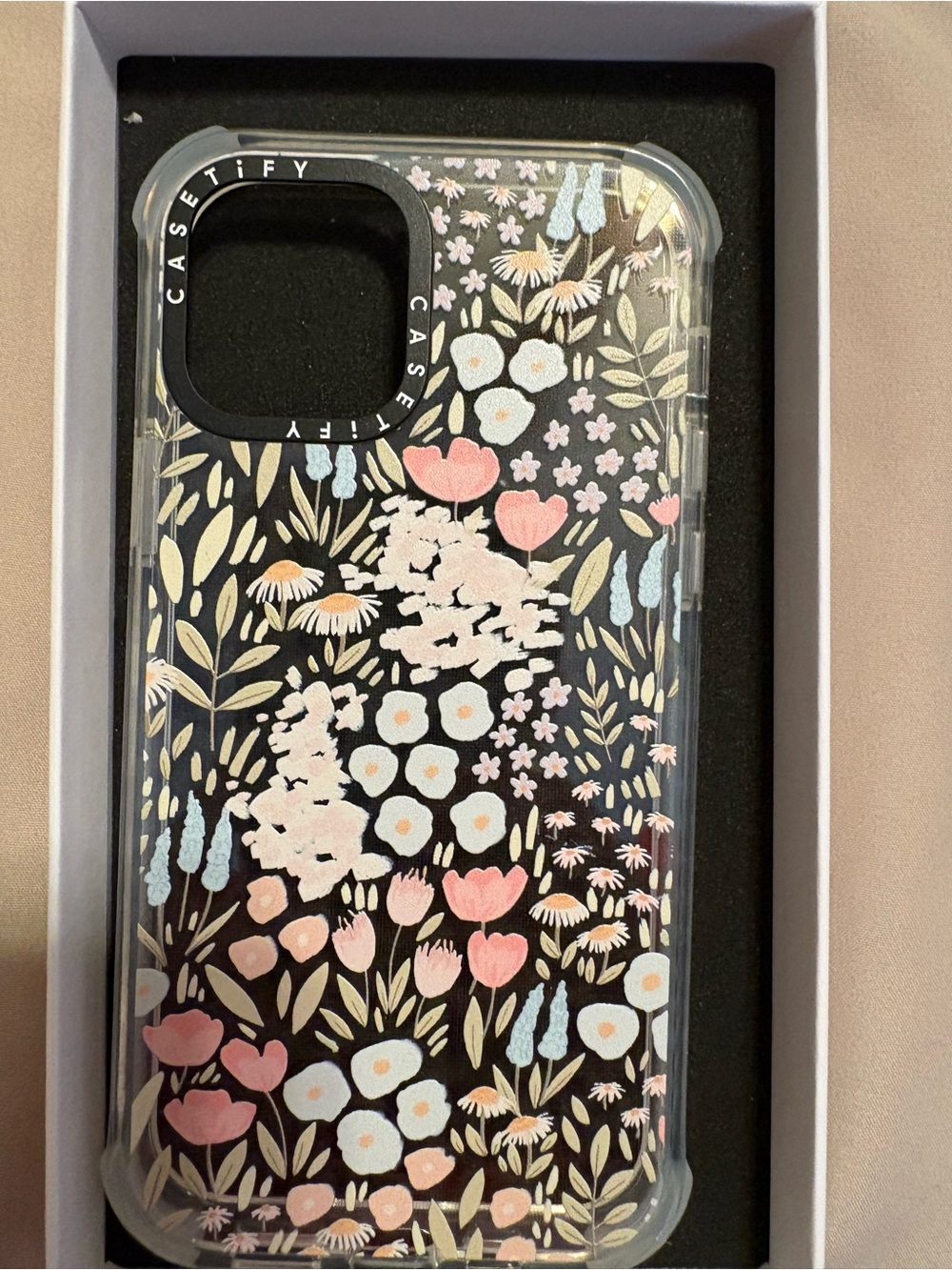 Casetify Black Floral Clear Phone Case with Pink & White Blooms